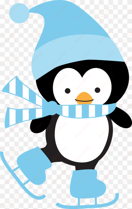 winter clipart - penguin ice skating clipart