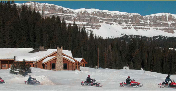 winter wyoming luxury resort skiing snowmobiling fishing - brooks lake lodge snowmobile