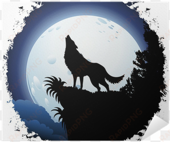 wolf howling at blue moon on grunge frame poster • - blue moon with wolf