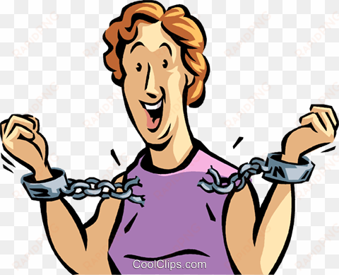 woman breaking free from handcuffs royalty free vector - breaking free of handcuffs