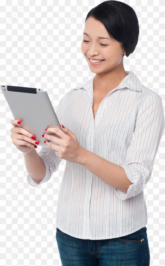 woman holding ipad png image - women using mobile png