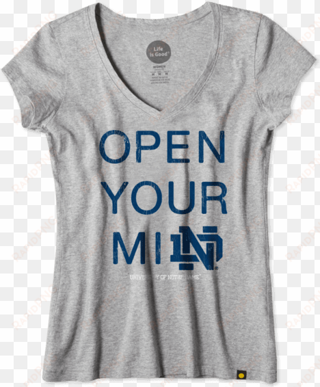 women's notre dame open your mind newbury vee - life is good women's notre dame open your mind newbury