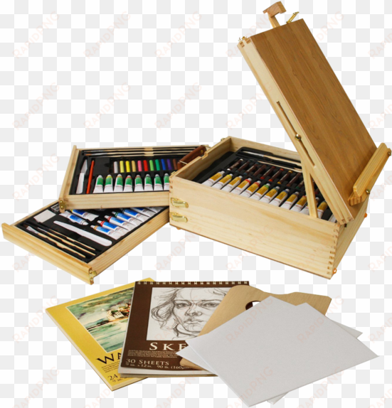 wood box easel painting set 12 tubes of oil colors - 95 piece wood box easel painting set