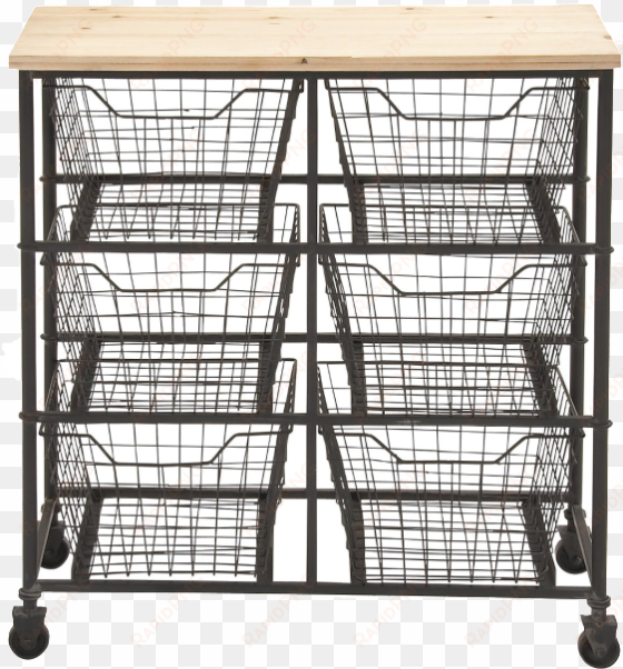 wood cart with wire baskets - studio 350 iron and wood 6-bin storage cart, black