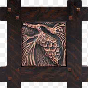 wood frame with pine cone tile - buddhism
