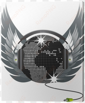 world globe disco ball with headphones, wings and jack - disco ball with wings