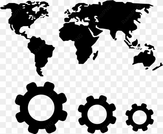 world map and gears symbols comments - world map plain blue