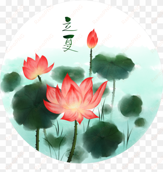 xiuqi chinese painting lotus twenty four festival elements - watercolor painting