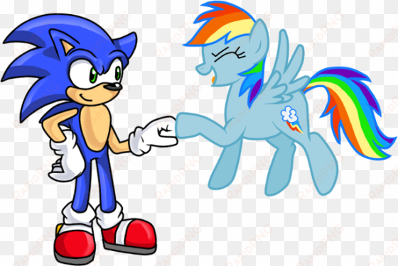 xsklx, crossover, crossover shipping, female, fist - sonic and rainbow dash fist bump
