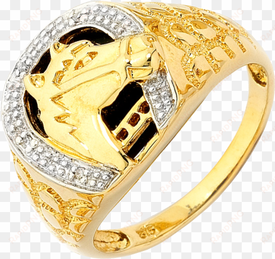 yellow gold diamond set onyx horseshoe signet ring - men's ring