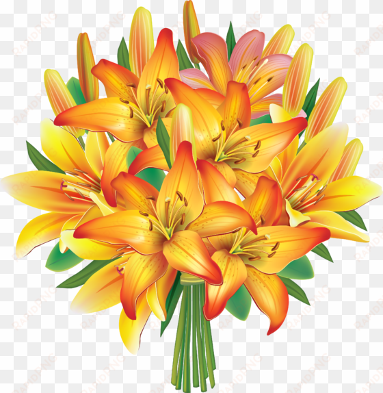 yellow lilies flowers bouquet png clipart image - yellow lily flowers bouquet