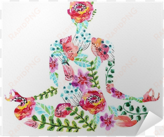 yoga pose, watercolor bright floral illustration poster - yoga illustration free