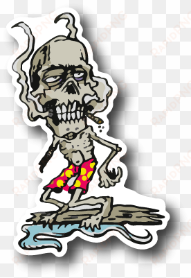 zombie smoking joint and surfing sticker - sticker